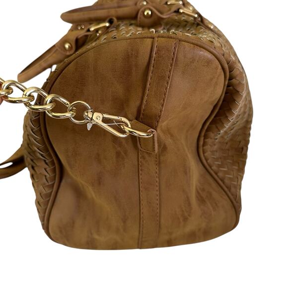 Madison West Tan Woven Satchel Shoulder Bag Chain Strap Travel Carry On NWOT - Picture 9 of 16